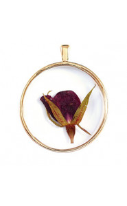 Pendant with dried flowers 35mm - Gold-burgundy green